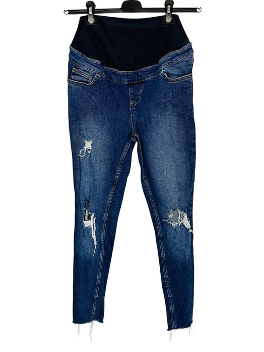 Granatowe jeansy ciążowe z przetarciami M 38 New Look