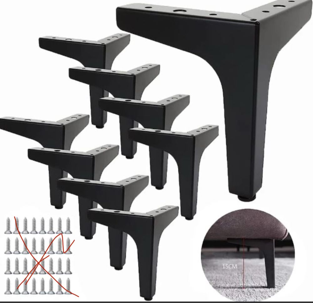 Nóżki meblowe 15 cm, metalowe, czarne, 8 SZTUK, 800kg