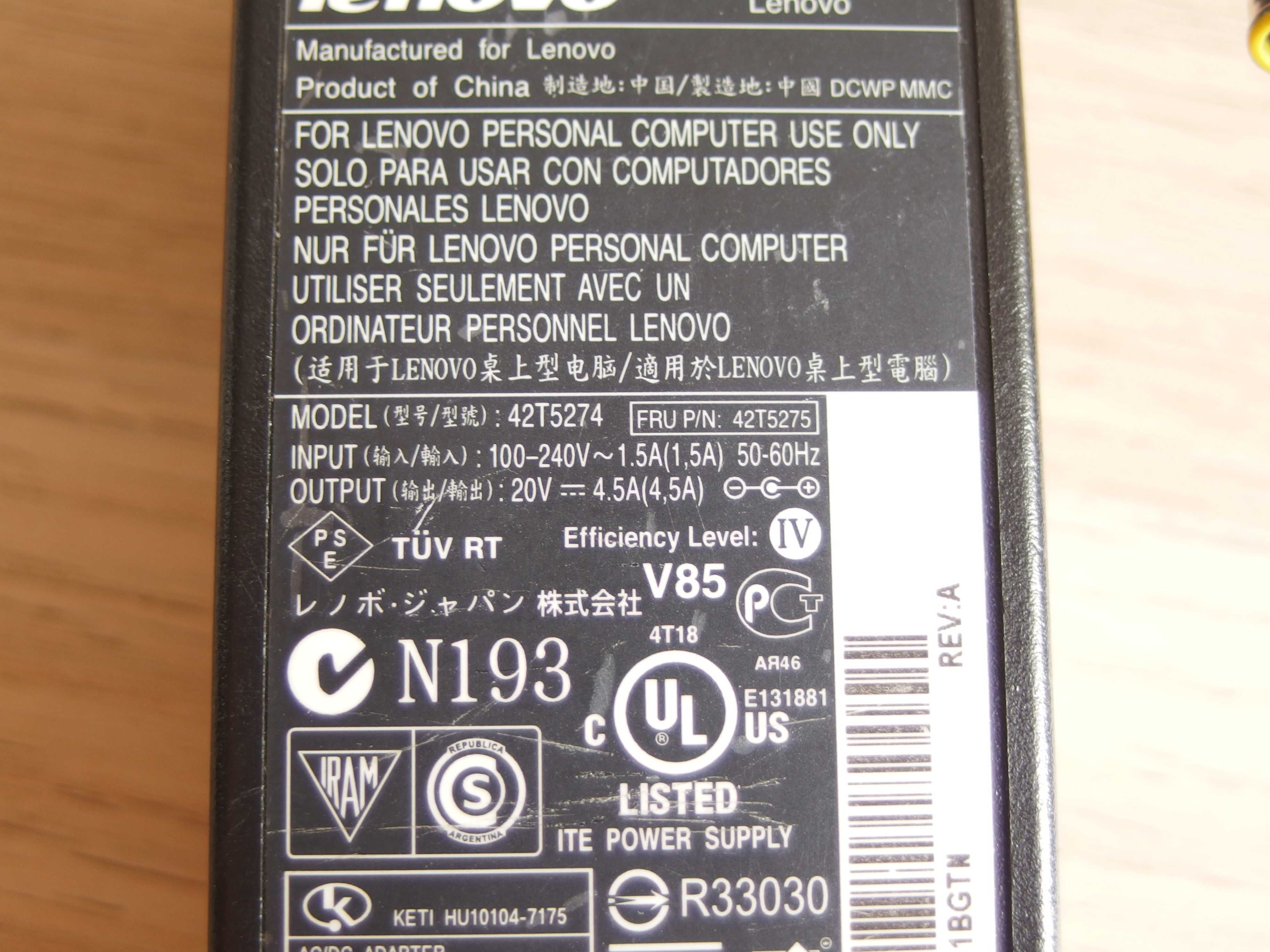 Zasilacz do laptopa IMB ThinkPad Lenovo 42T5274 90W wtyk szary żółty