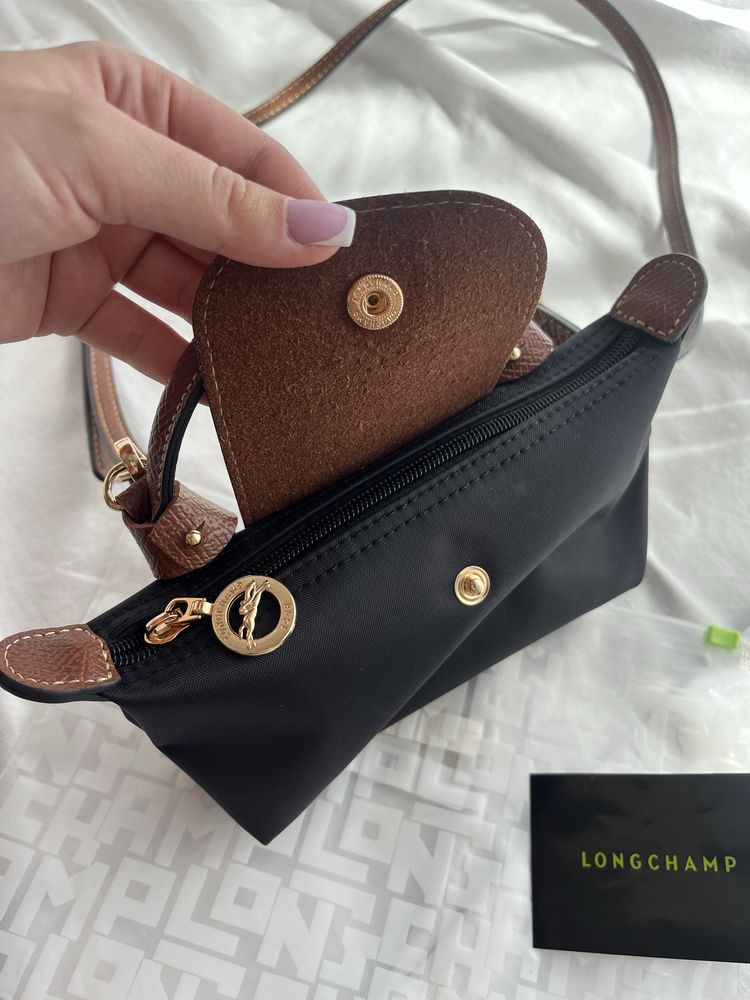 Czarna torebka do ręki na ramię Longchamp mini