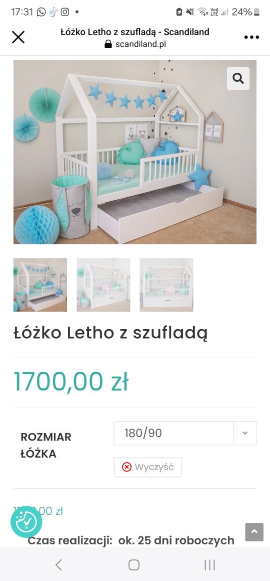 Łóżko dziecięce 180x90 domek