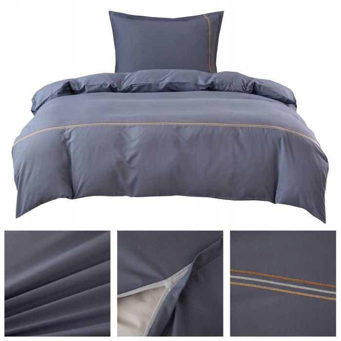 Pościel 140x200/2cz poszewki 70x80 gładka z Haftem Lumera komplet Szar