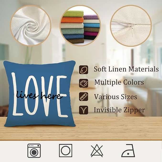 Poszewki na poduszki 50x50 cm, 4 sztuki, Lniane, Niebieskie