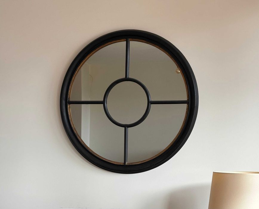 2x duże okrągłe drewniane lustro Miloo Home styl kolonialny 90 cm