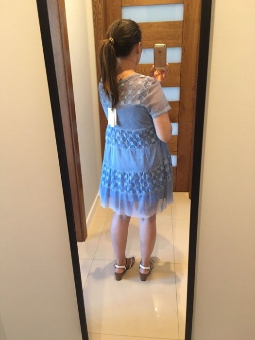 Piękna koronkowa sukienka ciążowa niebieska/szara S/M NOWA