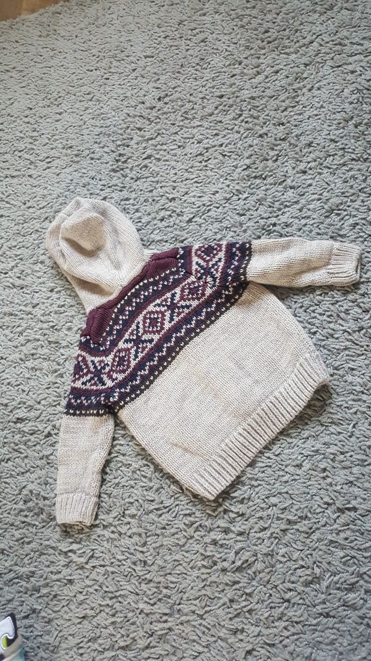 Sweter sweterek świąteczny dla chłopca zimowy rozpinany 74 z kapturem