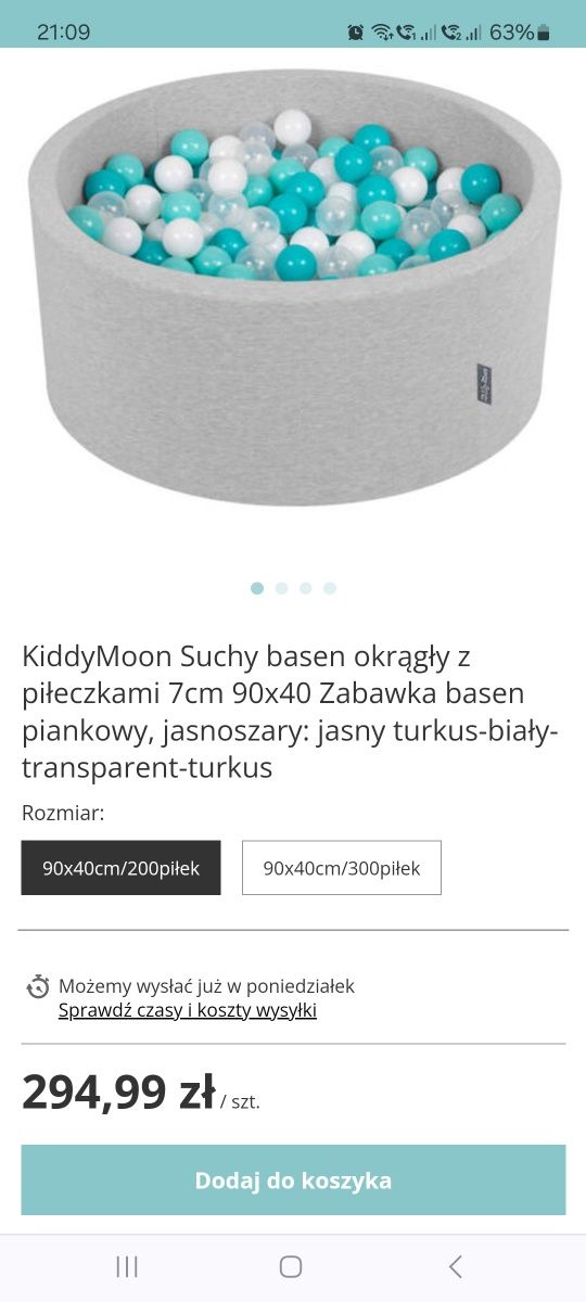 KiddyMoon okrągły suchy basen 90x40 z kulkami piłeczkami 7cm Poznań