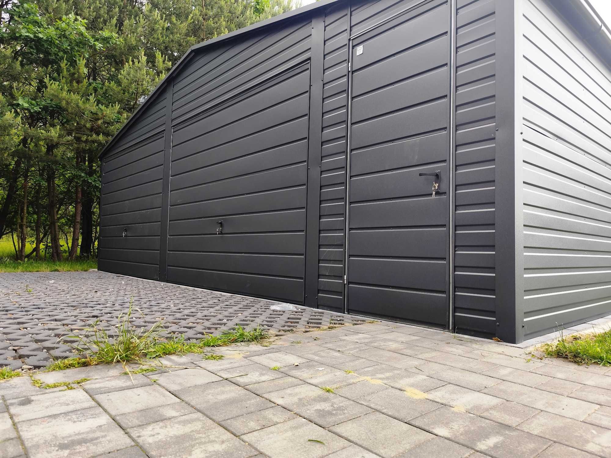 Promocja! Garaż Blaszany 6x5 Grafit + Orzech