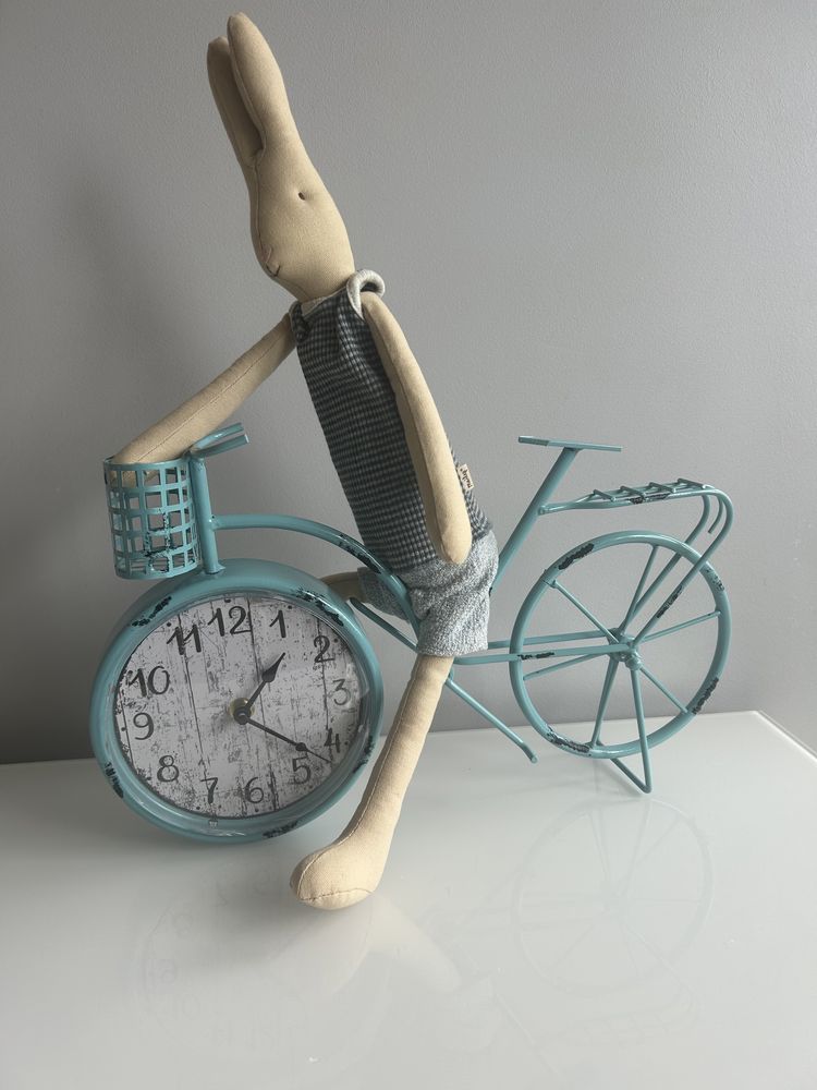 Duży turkusowy metalowy zegar rower retro - 40 cm
