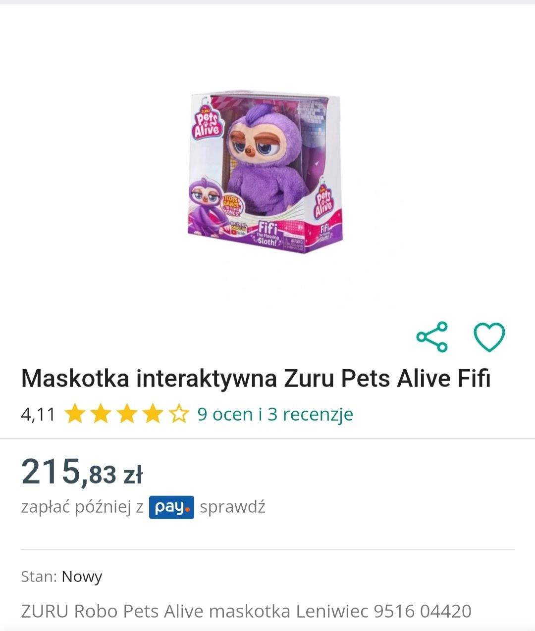 Nowa zabawka tańczący leniwiec floss fifi