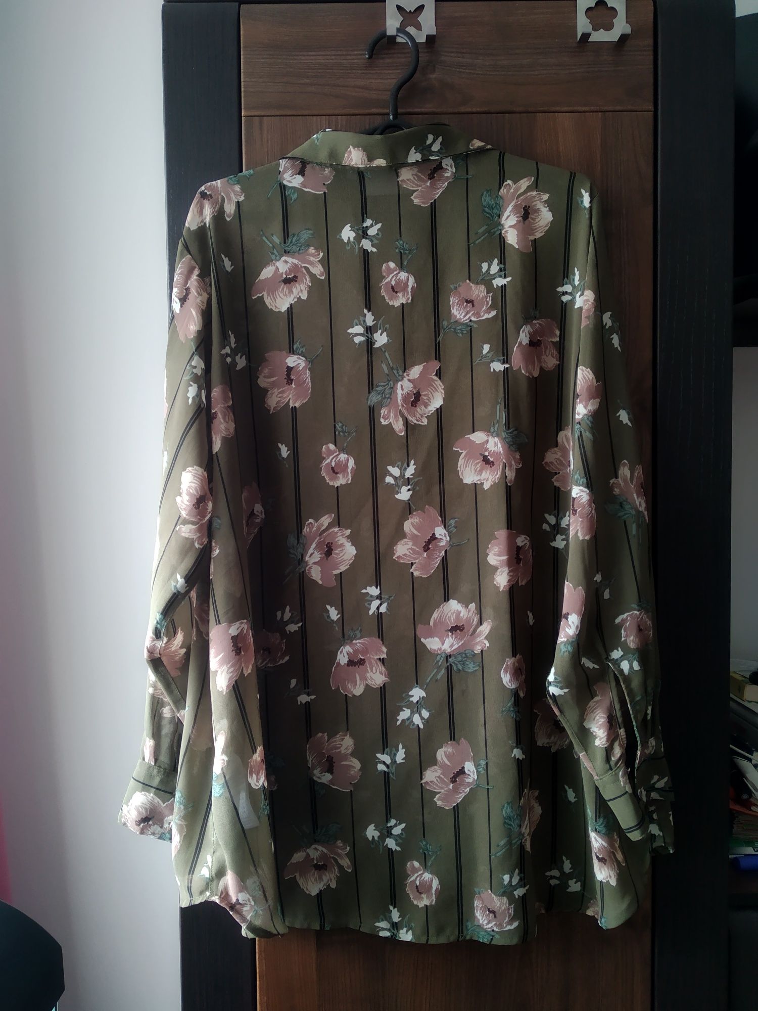 Koszula mgiełka khaki koszula w kwiaty oversize Zizzi floral bluzka