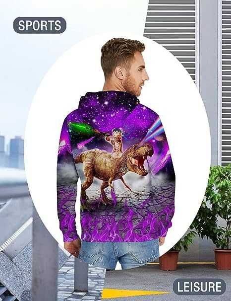 Kolorowa bluza z kapturem 3D GALAXY GUN CAT r. XL