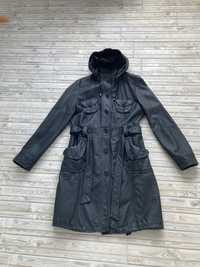 Жіноче чорне класичне пальто з шкіри  на ріст158-164 см.