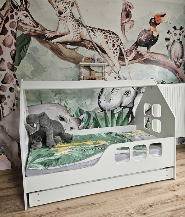 Dziecięce łóżko DOMEK z SZUFLADĄ 160x80 BIAŁE + materac GRATIS