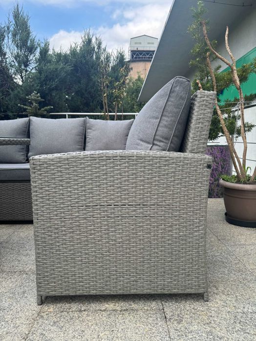 Zestaw Ogrodowy Technorattanowy Szary Duży Wypoczynek Na 9 Osób