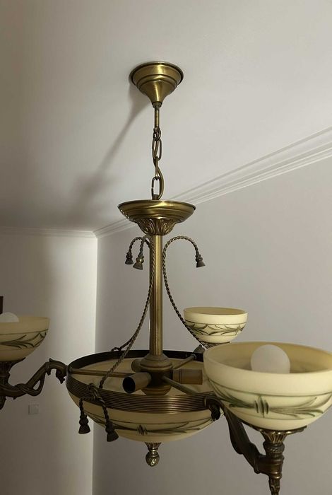 Candeeiros vintage/clássico latão e vidro trabalhado – Conjunto de 2