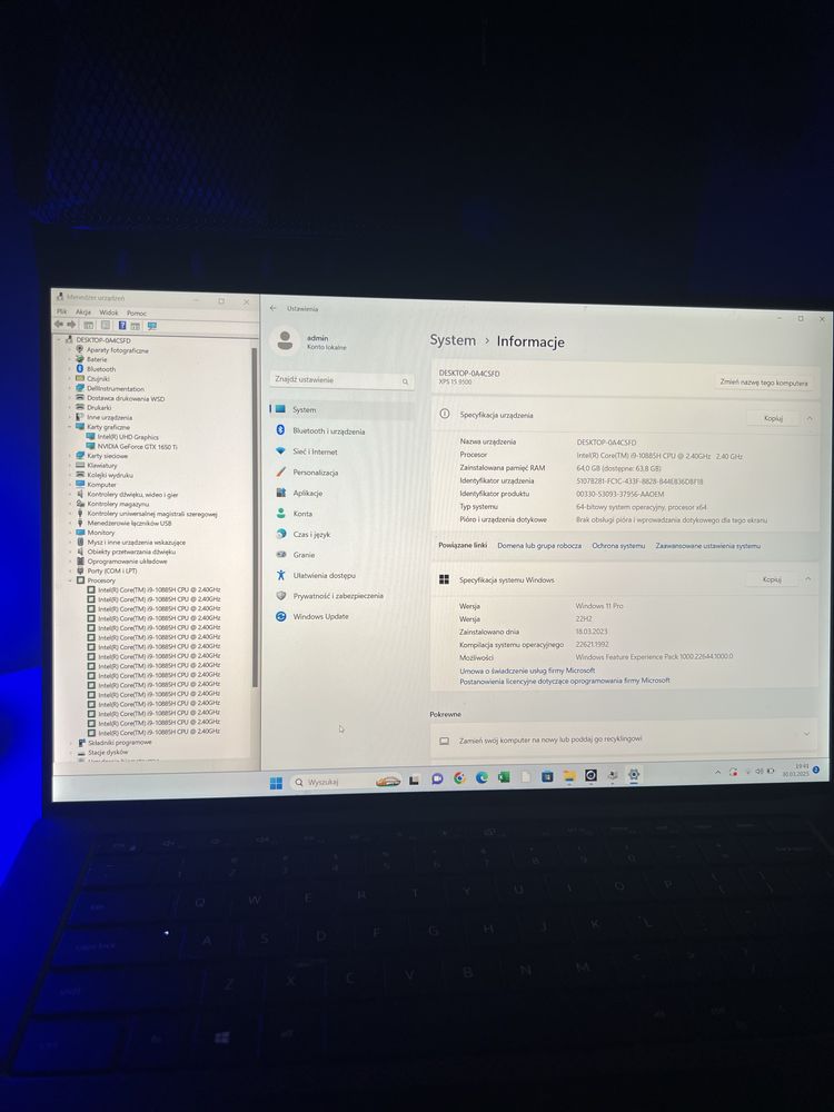 DELL xps 15 9500 i9-10885H 64GB 930GBssd
