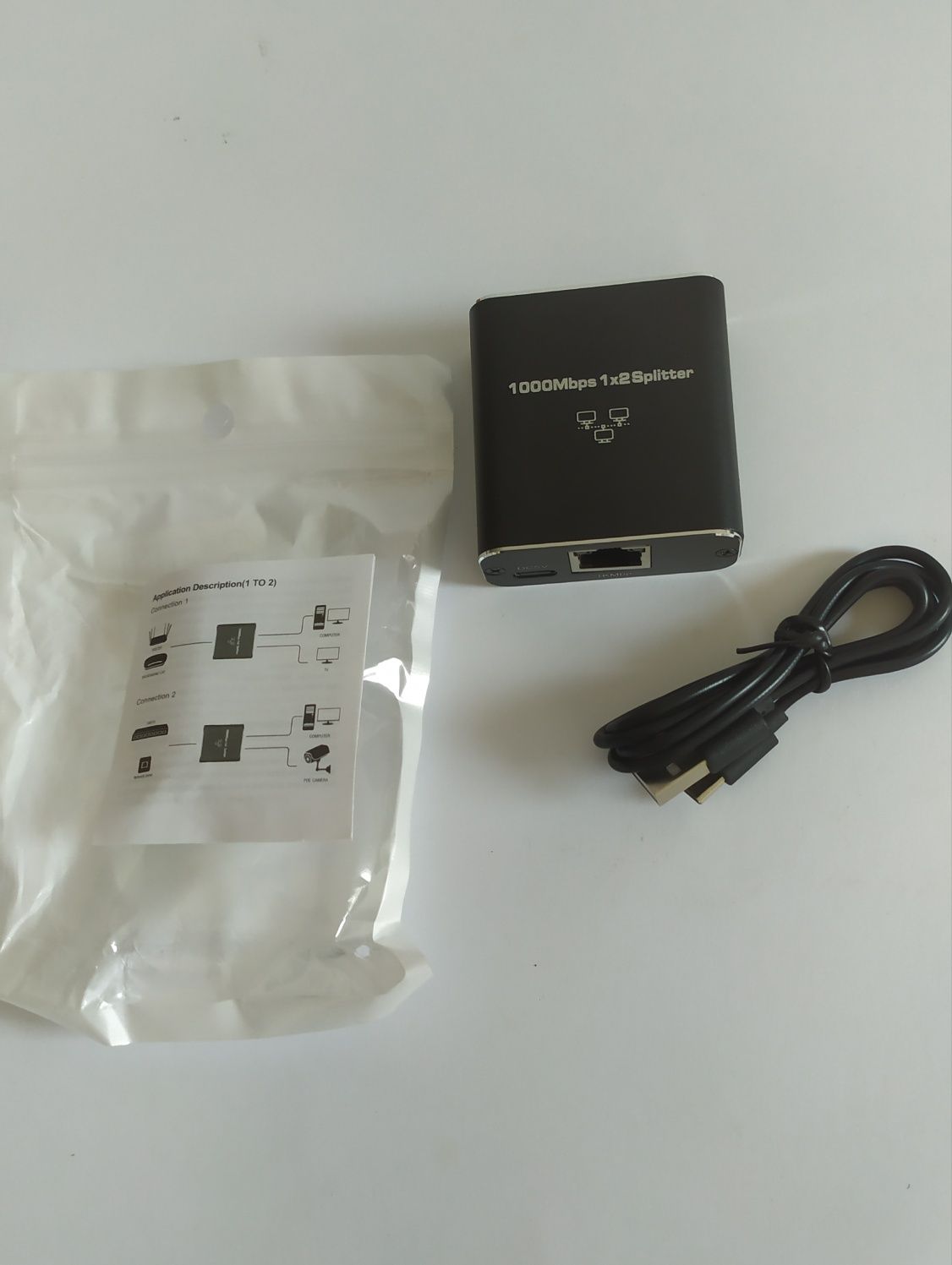 Adapter Rozdzielacz mini Switch splitter LAN Ethernet RJ45 2xRJ45 1 GB