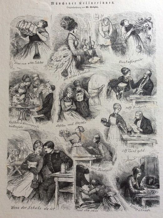 Garçonetes de Munique. Litografia  alemã do século XIX