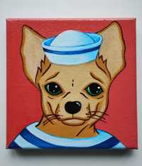 Portret Psa Marynarza Obraz Akrylowy 15x15 cm