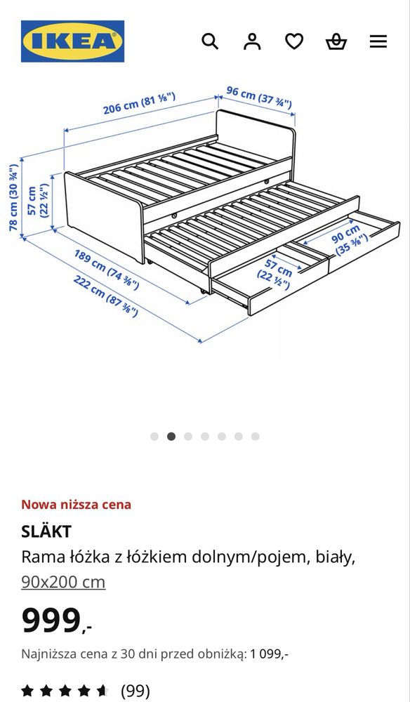 Łóżko rozkladane podwójne Ikea 90x200