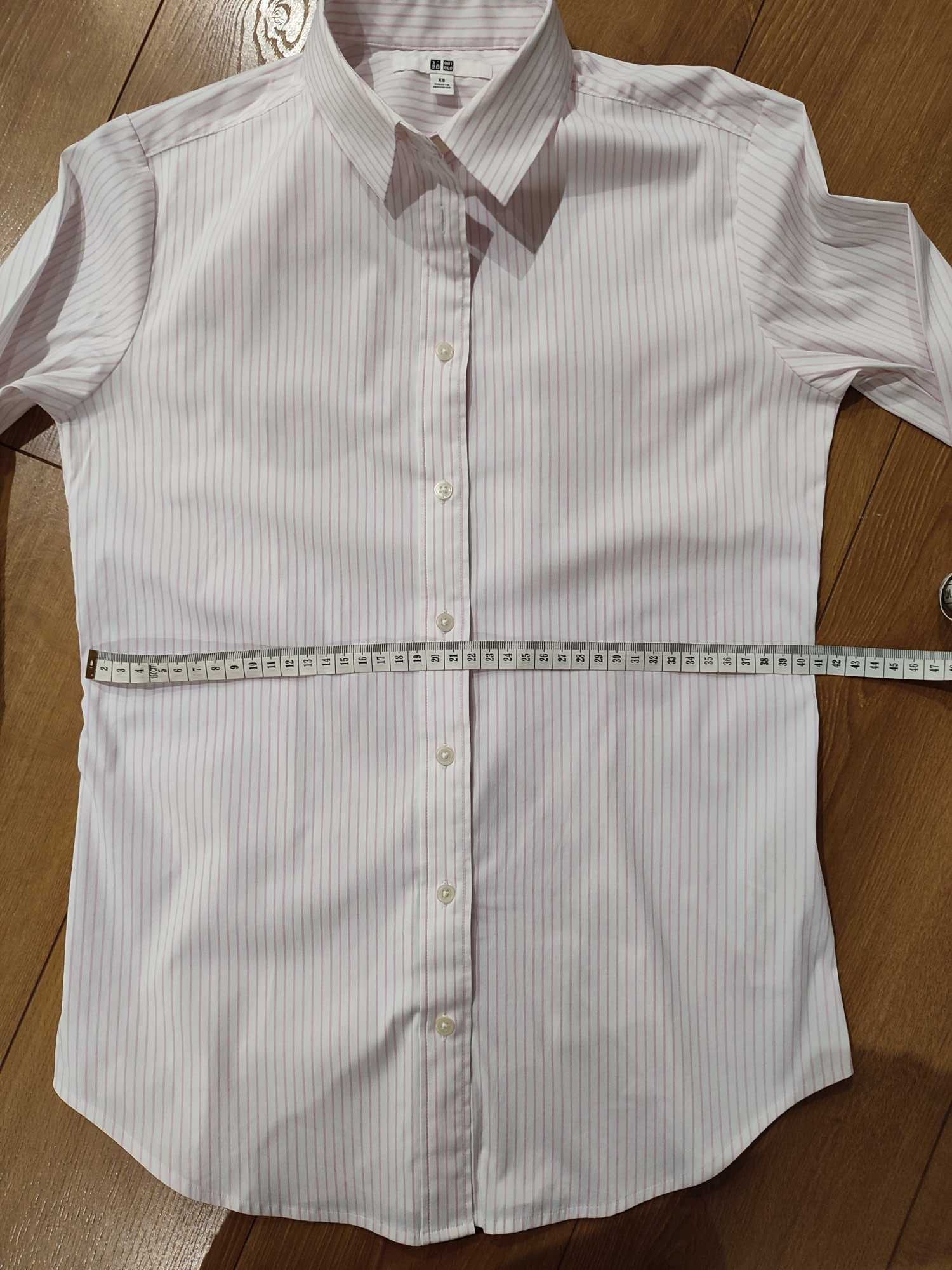 Biała koszula w różowe paski uniqlo rozm xs