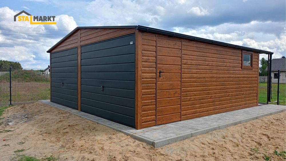Garaż blaszany 6x6 m – orzech mat –montaż w cenie!