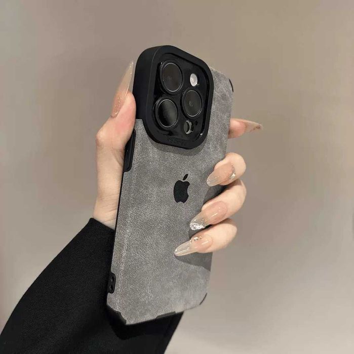Сірий силіконовий чохол вельвет еко-замш з логотипом на айфон iPhone