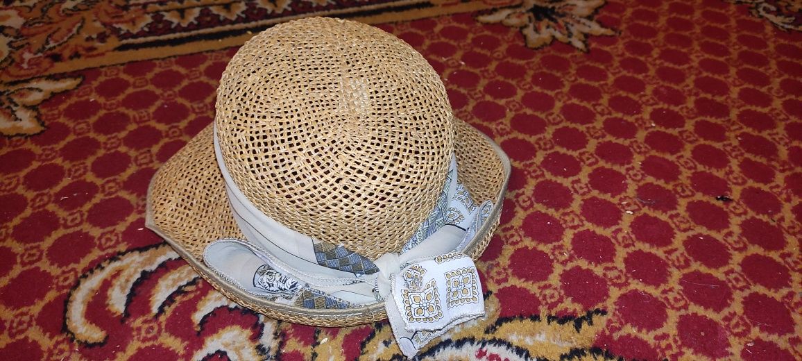 Stary piękny kapelusz ażurowy słomkowy prl rafia letni plażowy vintage