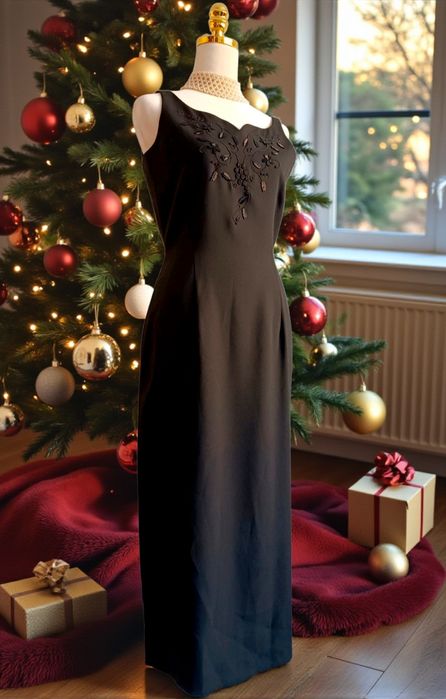 Vintage Black evening maxi dress s elegant festive