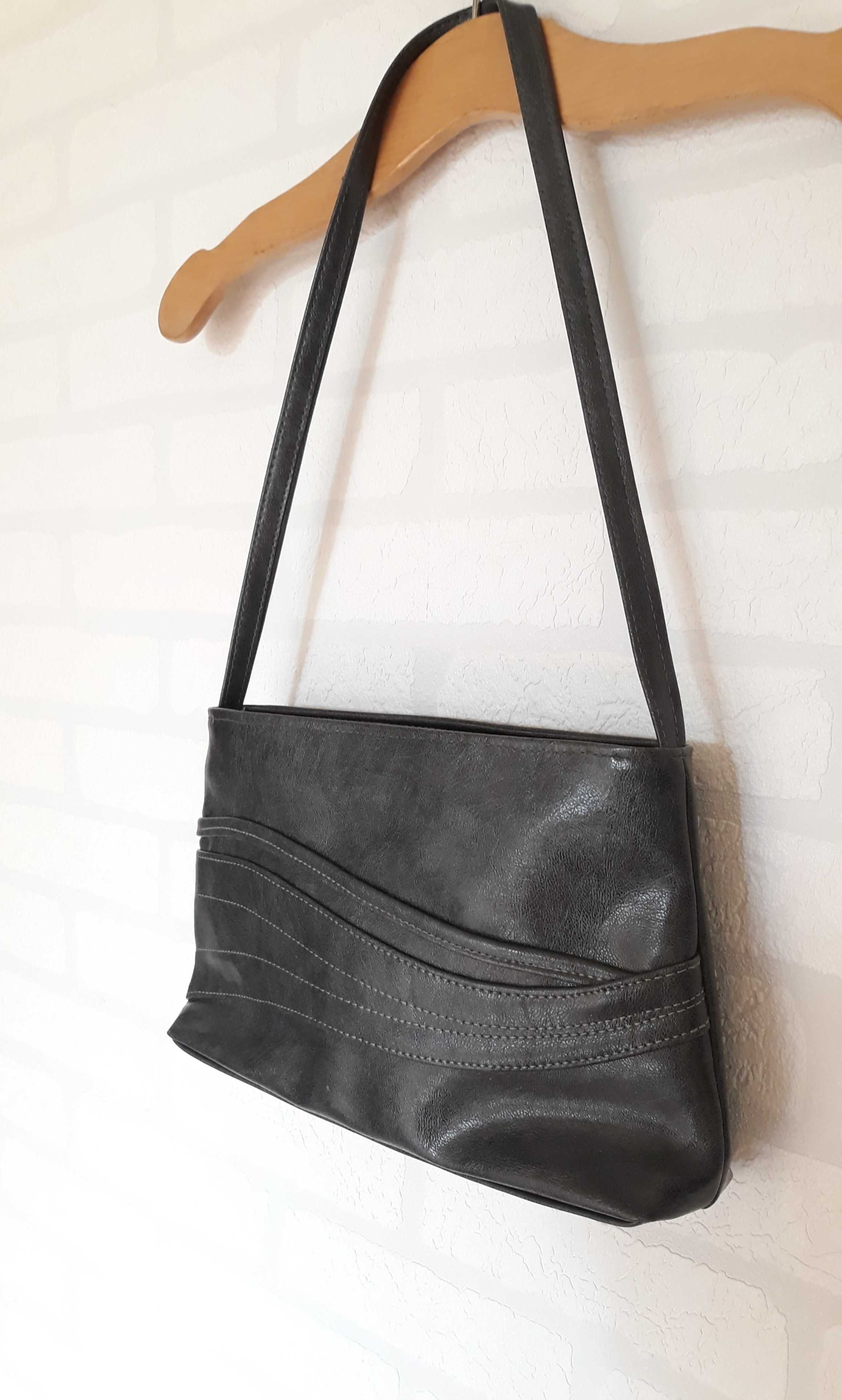 Szara ciemna torebka na ramię modny kształt vintage
