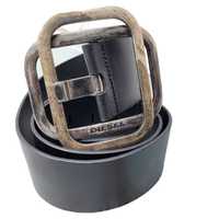 DIESEL GOLD PREMIUM Belt Skórzany Pasek Damski Szeroki Czarny Leather