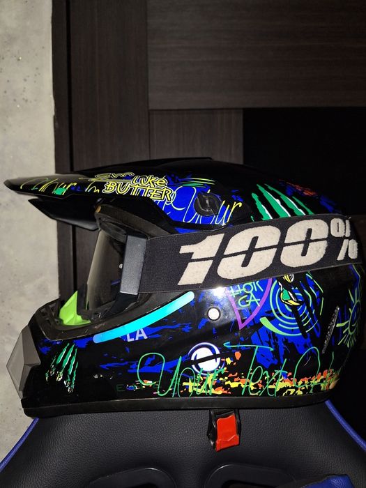 Кроссовый шлем с очками "100%", размер М, VIRTUE