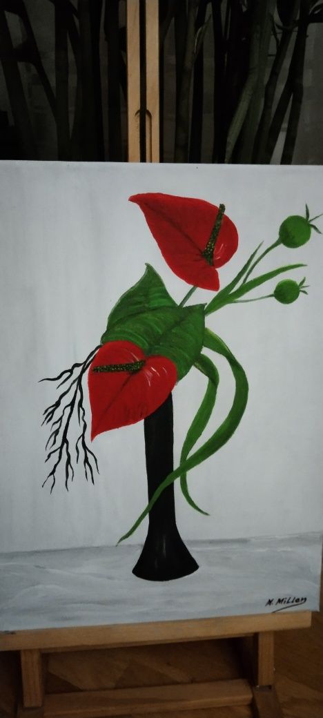 Obraz kwiaty w wazonie ręcznie malowane akwarela