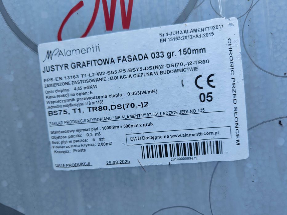 Styropian grafitowy JUSTYR 0.33 - 15cm gruby. Cena za całość