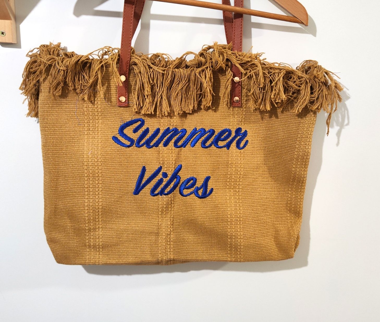 Torba plażowa shopperka na lato wakacje boho na ramie zapinana na klip