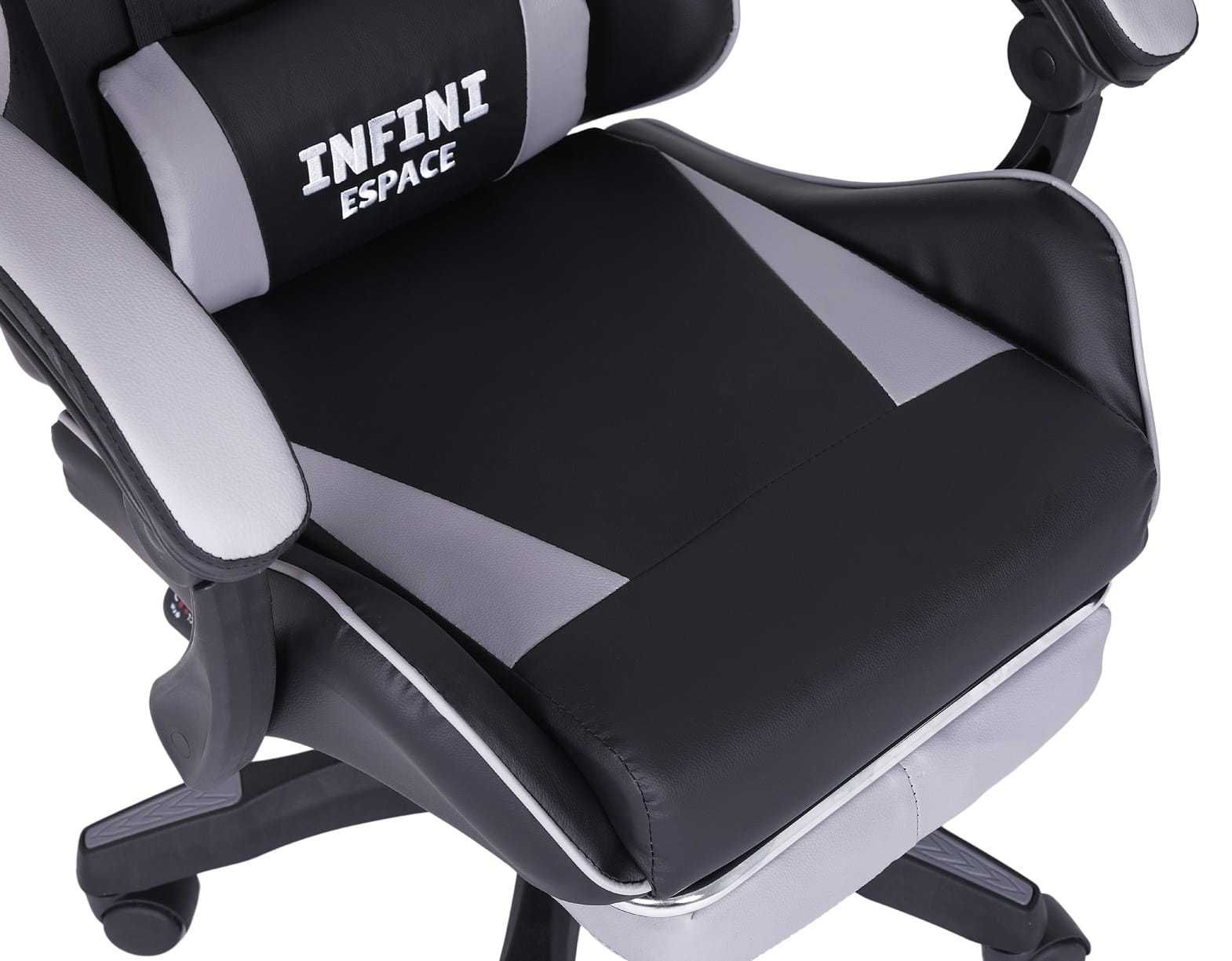 Fotel Gamingowy z podnóżkiem INFINI ESPACE Gray, regulacja oparcia