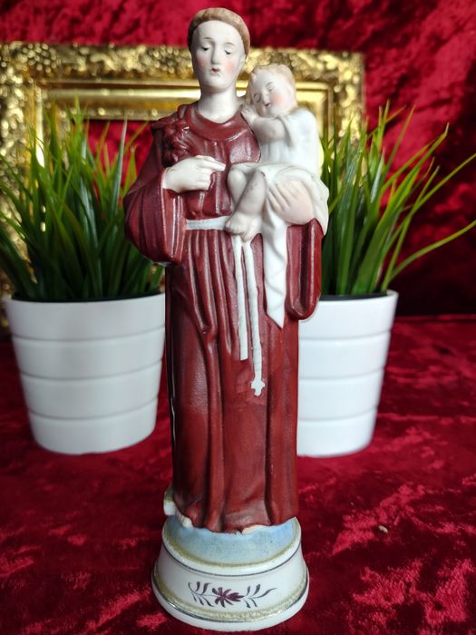 Święty Antoni stara porcelanowa figurka Biskwit