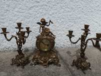 Relógio + candelabros latão