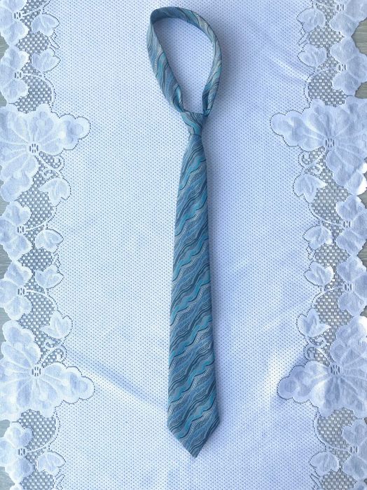 Elegancki wzorzysty jedwabny krawat męski retro PRL Vintage!