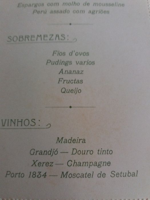 Menu de festa de 1918