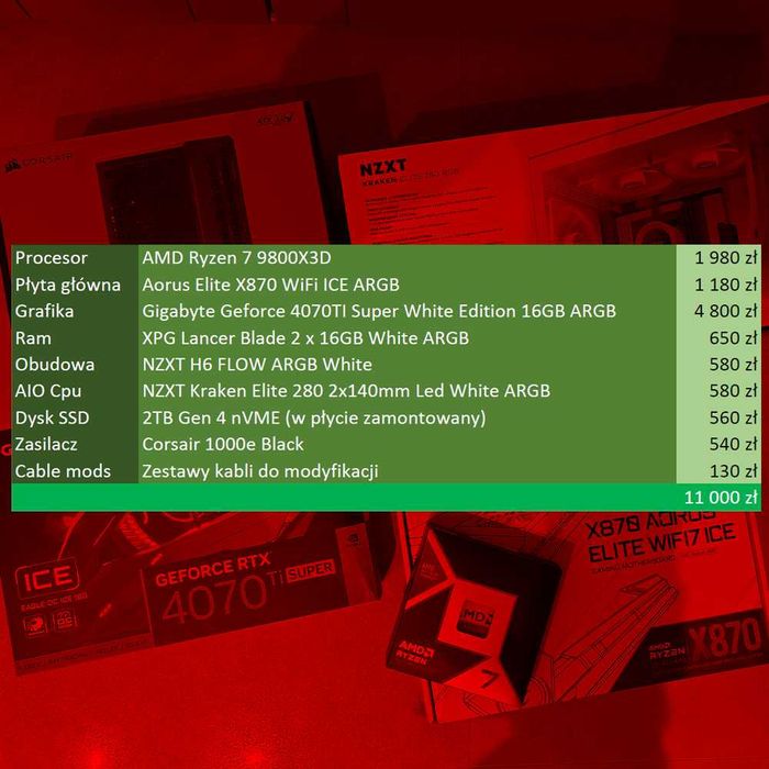 Duży RABAT - Mocny Komputer do GIER Ryzen 7 9800X3D RTX 4070 Ti Super
