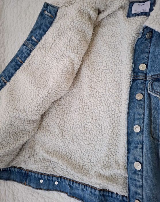 Bershka jeansowa kurtka katana na zimę z barankiem M