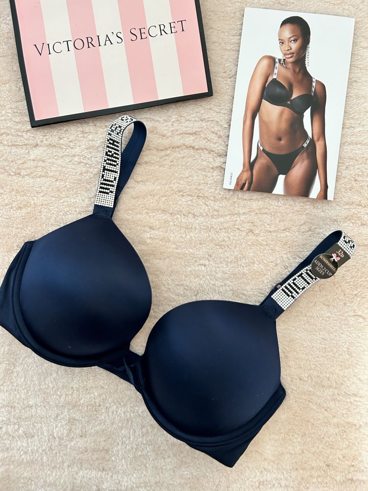 Victoria’s Secret stanik 70D granatowy shine strap oryginalny push up