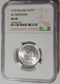 1 złoty 1975 NO MINTMARK NGC MS68