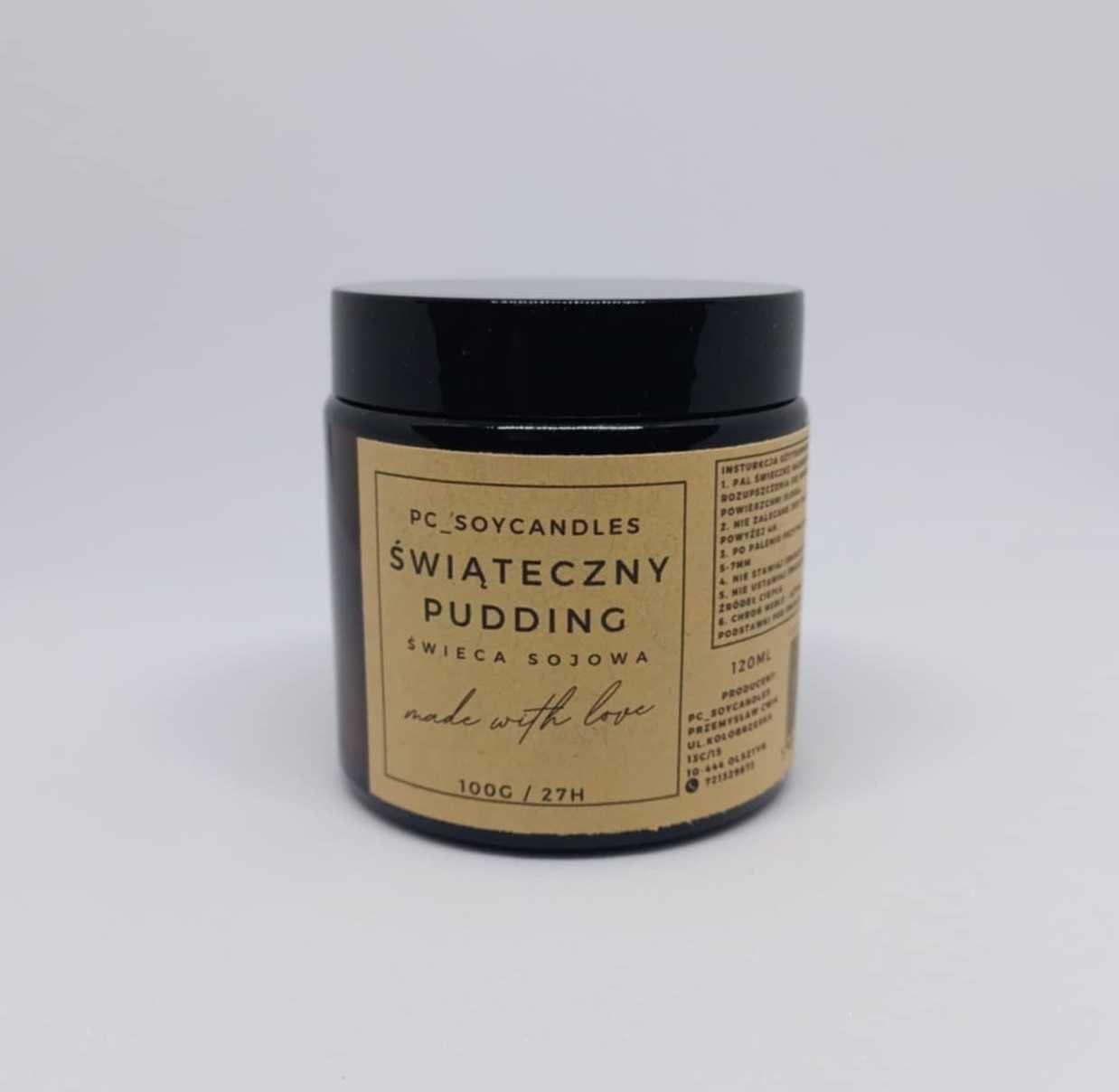 Świeca Sojowa Zapachowa Świąteczny Pudding 120ml 27h