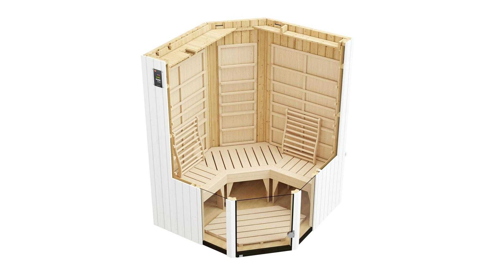 Sauna FIŃSKA INFRARED 2w1 sucha 3os piec HARVIA 230v BIAŁA zewnetrzna