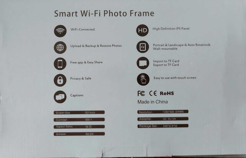 Cyfrowa ramka na zdjęcia, 32GB, WiFi, 10.1 cala z ekranem dotykowy
