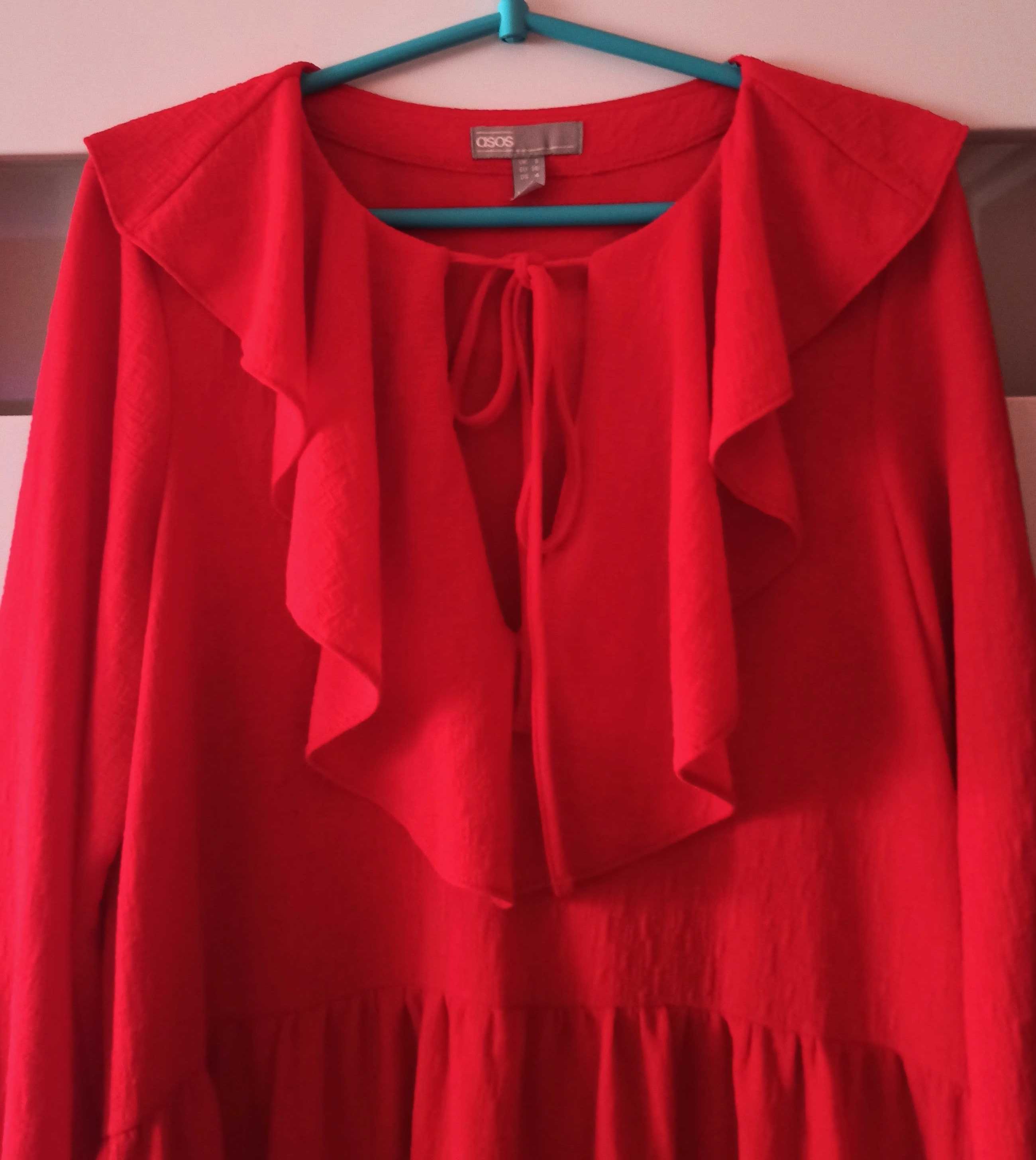 Czerwona luźna sukienka z żabotem ASOS