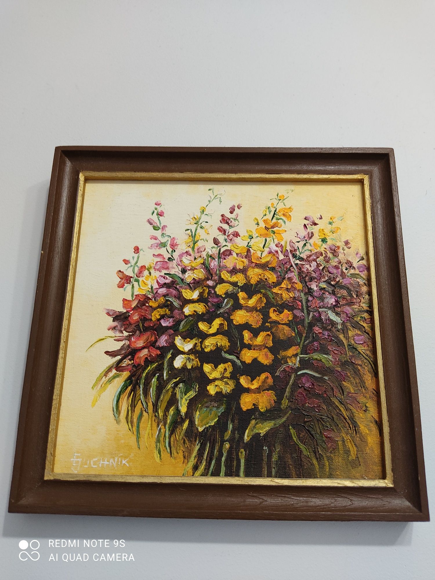 E. Juchnik "Kwiatowo"-wspaniały obraz olejny na płycie!